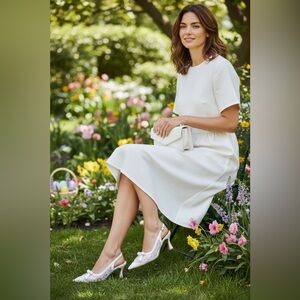 Elegant White patten leather lace design sling backs!